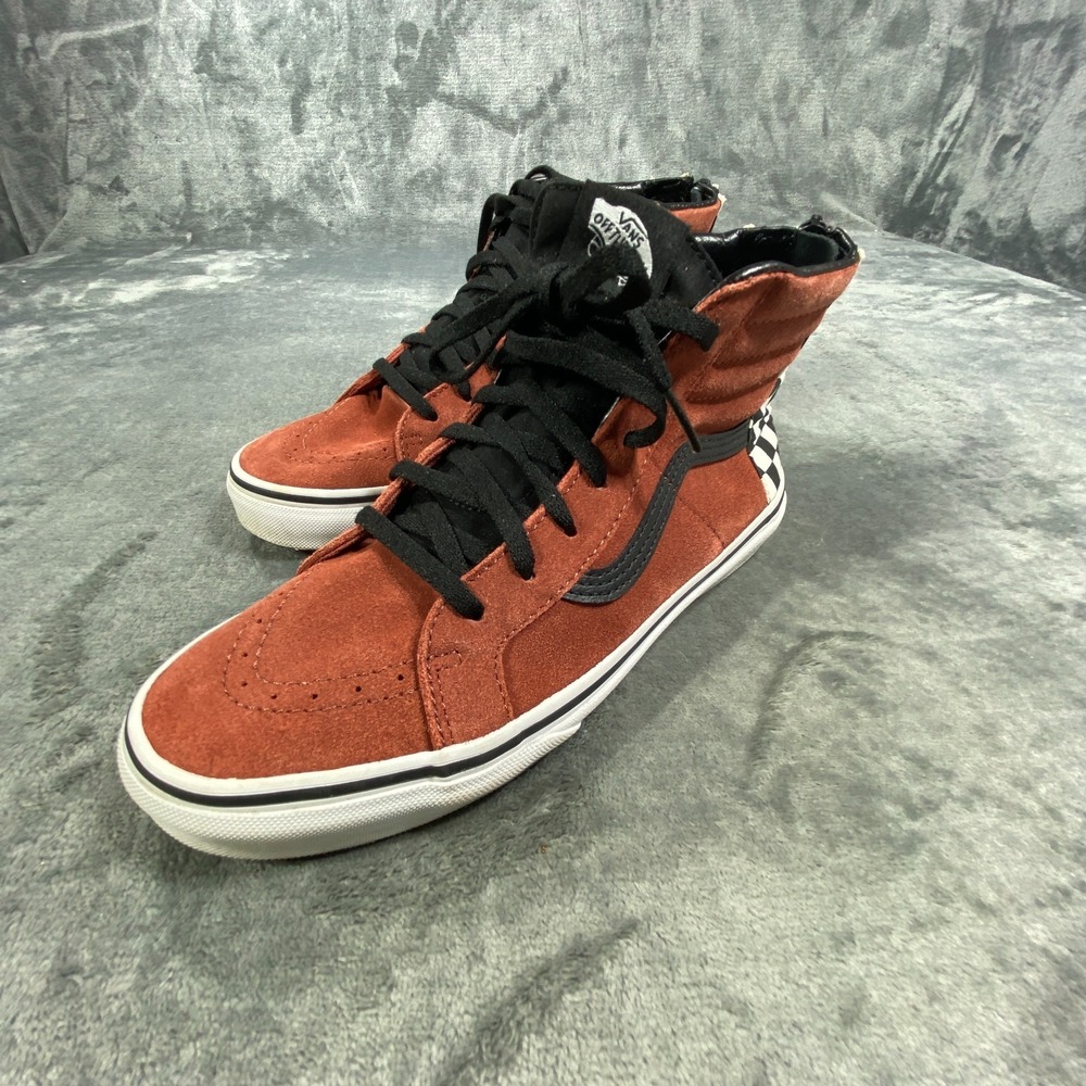 Vans Sk8-Hi High Top Sneakers Girls Size 6 Burnt Orange Checkerboard Suede Shoes